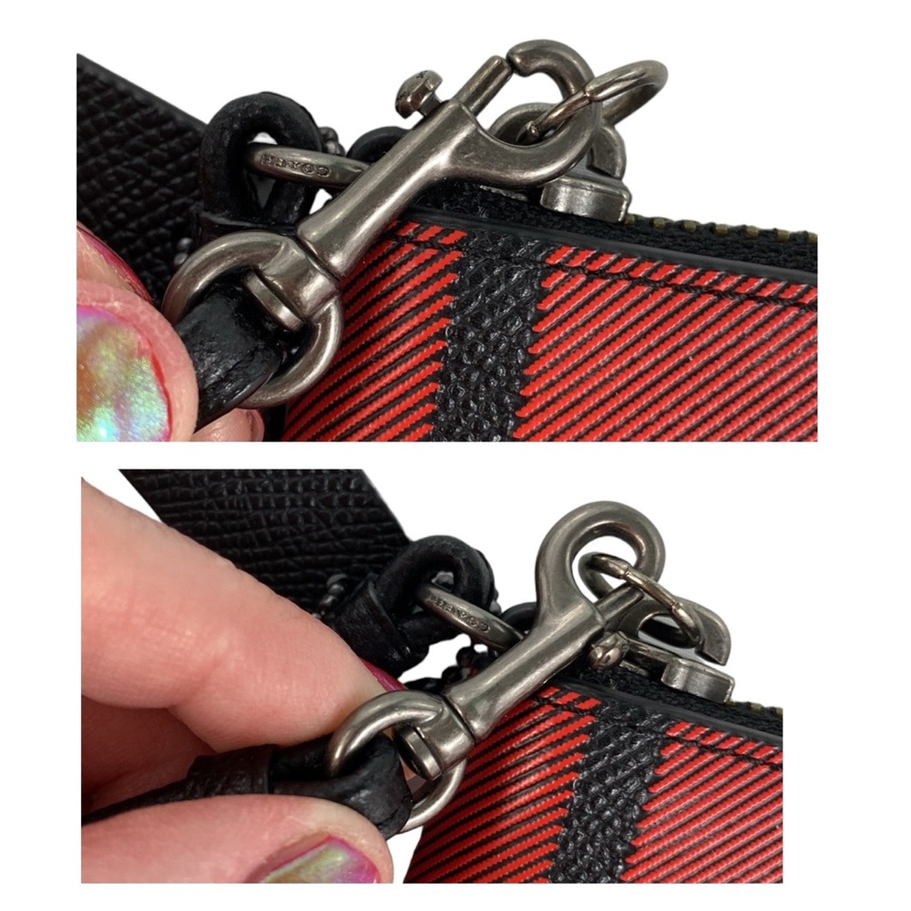 Coach Red Buffalo Plaid Corner Zip Wristlet - Picture 8 of 17